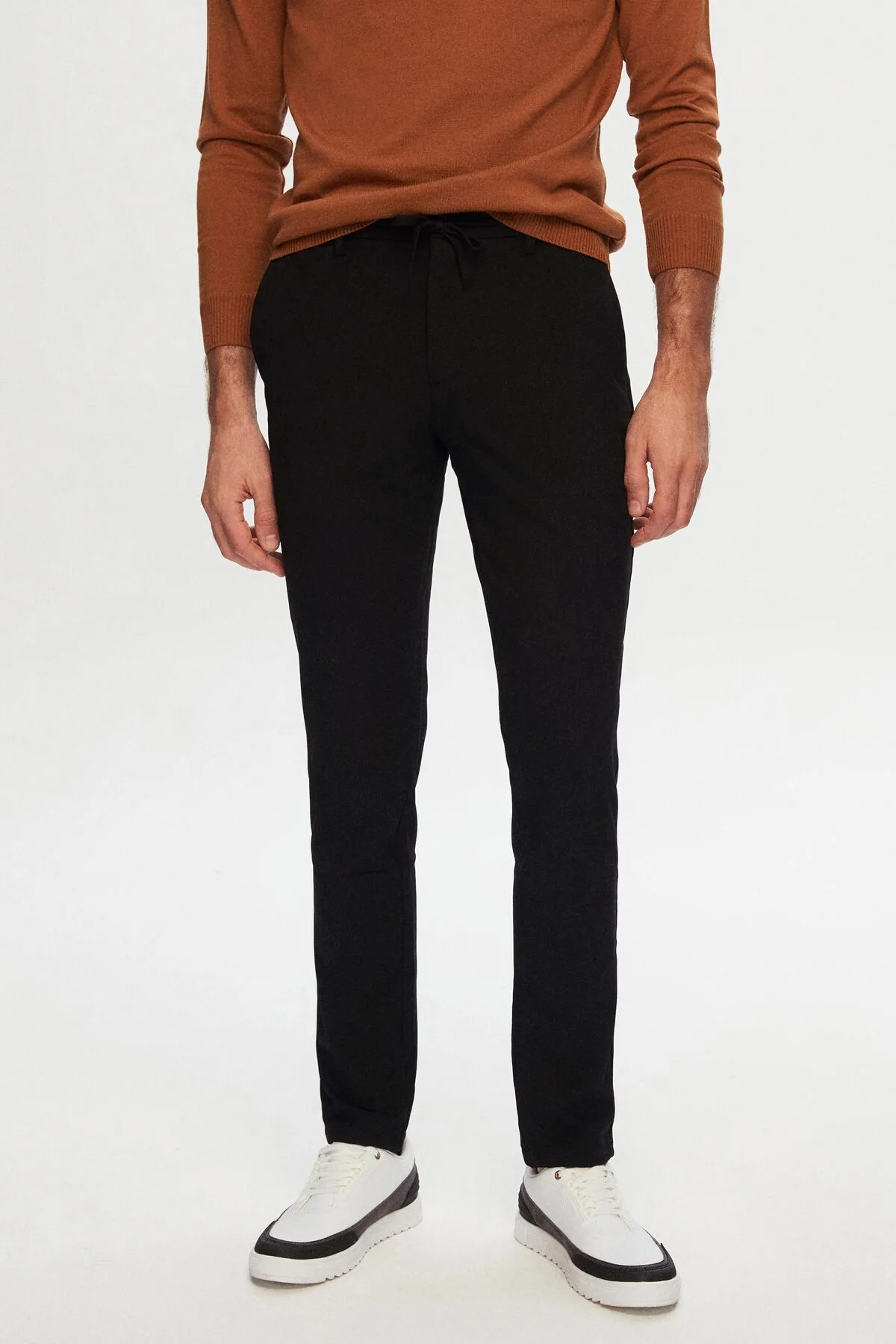 D'S Damat Ds Damat Slim Fit Siyah Beli Lastikli İpli Fermuarlı Likralı Rahat Jogger Pantolon