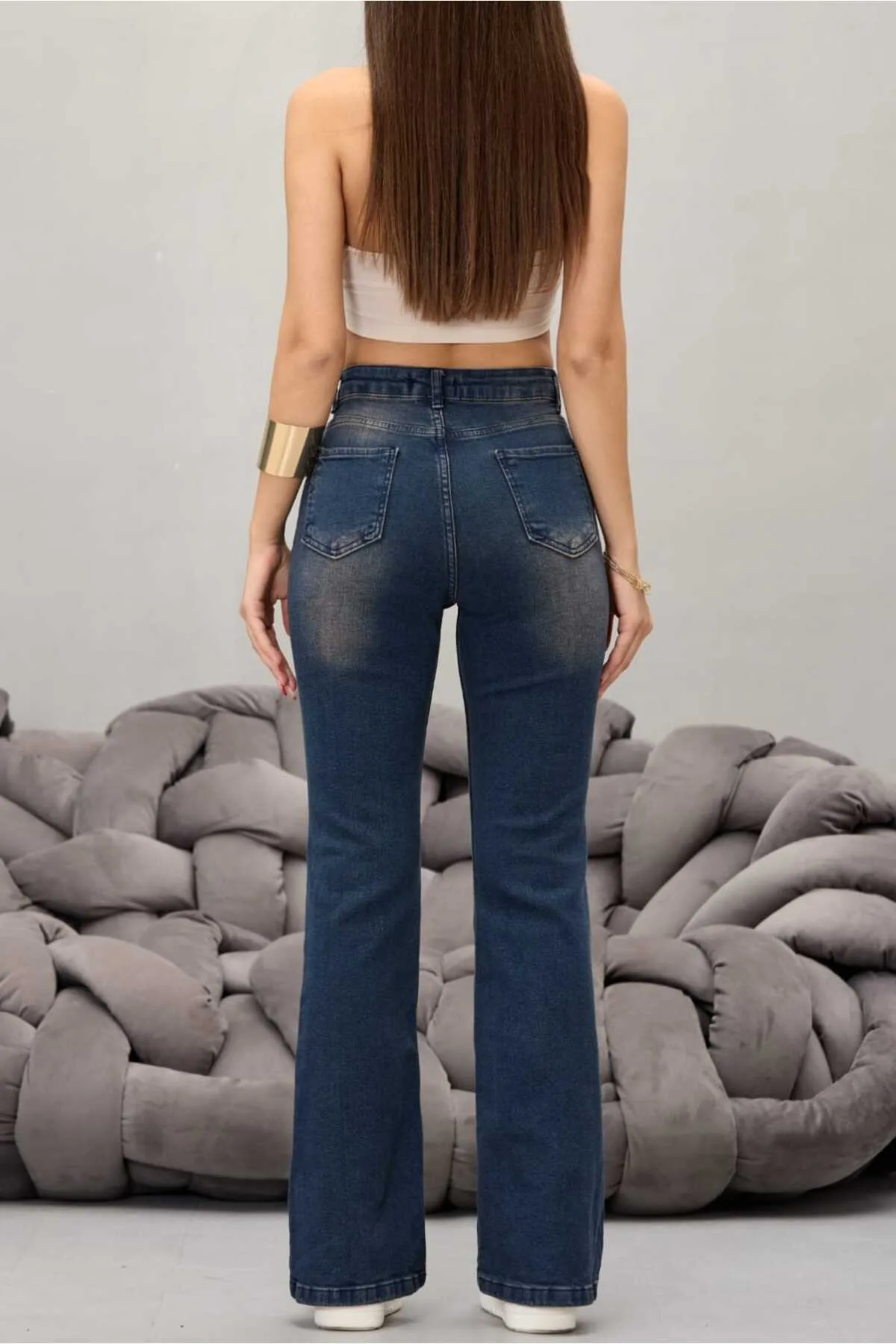 BİKELİFE Kadın Yüksek Bel Esnek Ispanyol Paça Jeans