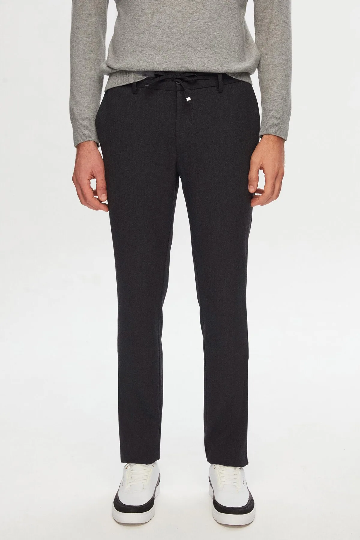 D'S Damat Ds Damat Slim Fit Antrasit Beli Lastikli İpli Fermuarlı Likralı Rahat Jogger Pantolon