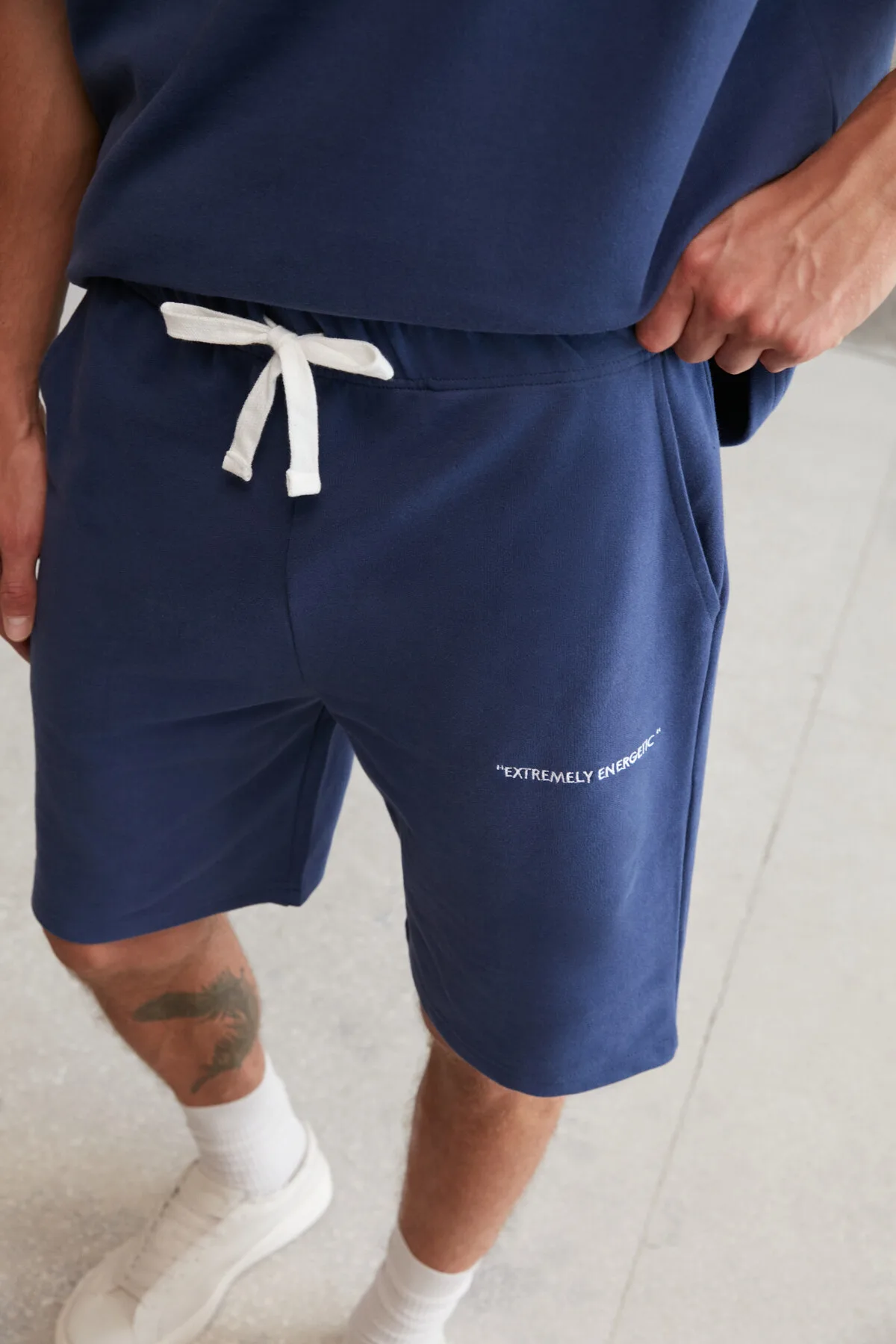 Colombıa Erkek 2'li Set Comfort Fit Rahat Kalıp Yazı Nakışlı Şardonsuz Lacivert Eşofman Takımı
