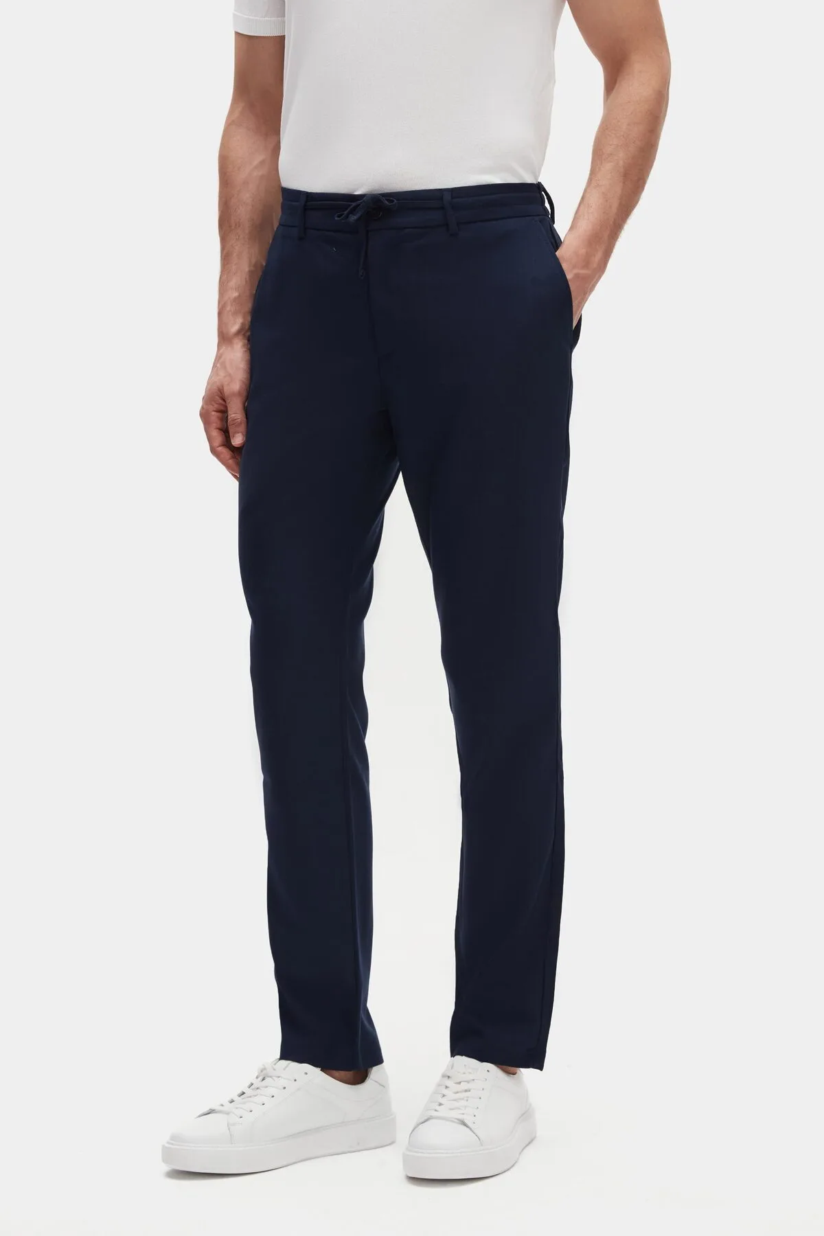 D'S Damat Ds Damat Slim Fit Açık Lacivert Beli Lastikli İpli Fermuarlı Likralı Rahat Jogger Pantolon